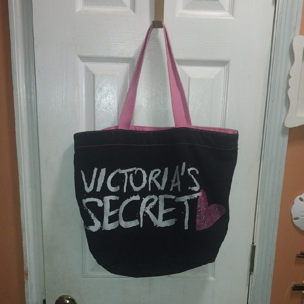 Victoria's Secret Black and Pink Canvas Tote